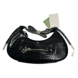 Peta & Jain Moto Bag in Black Faux Croc Silver